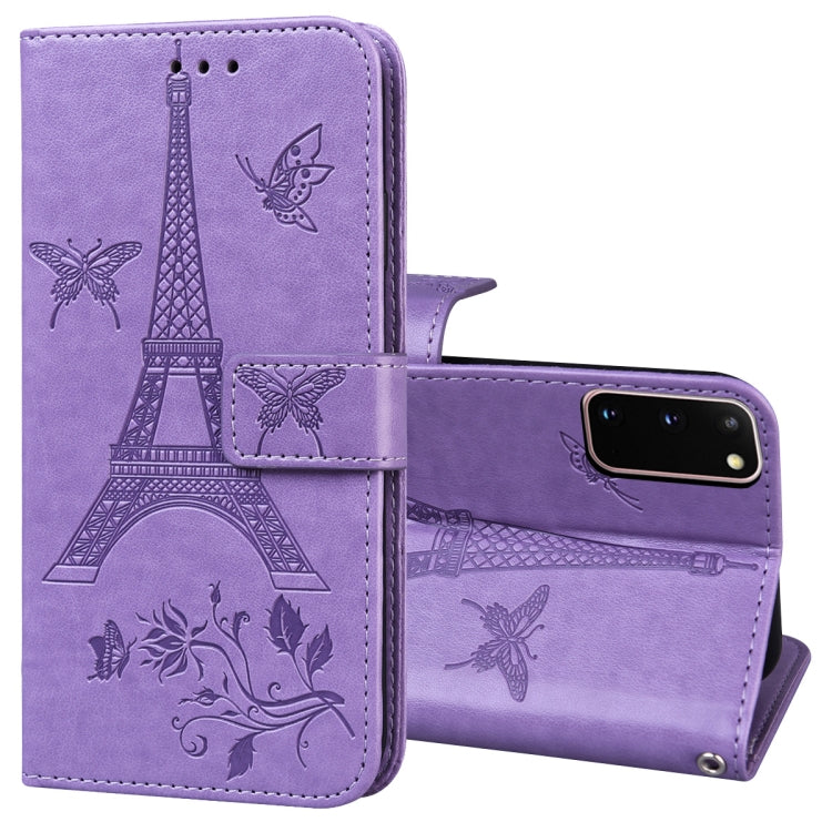 For Samsung Galaxy S20 Embossing Tower Butterflies Pattern Horizontal Flip PU Leather Case with Holder & Card Slot & Wallet