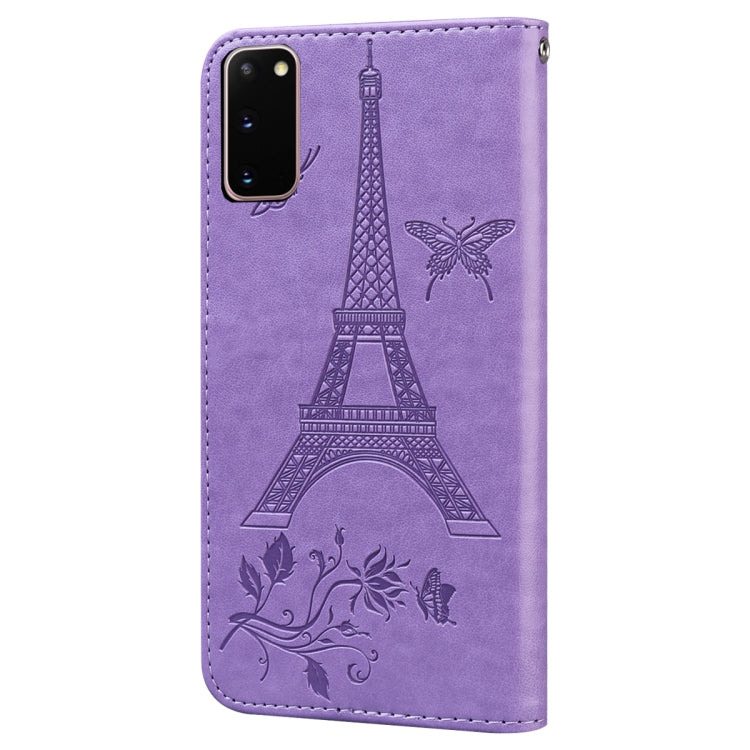 For Samsung Galaxy S20 Embossing Tower Butterflies Pattern Horizontal Flip PU Leather Case with Holder & Card Slot & Wallet