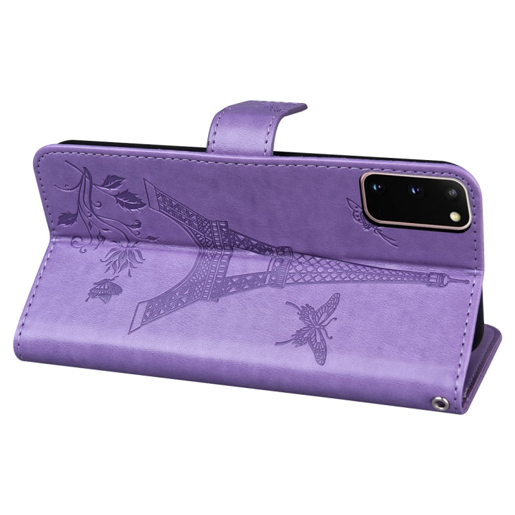 For Samsung Galaxy S20 Embossing Tower Butterflies Pattern Horizontal Flip PU Leather Case with Holder & Card Slot & Wallet