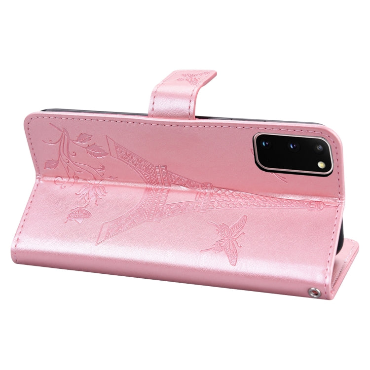 For Samsung Galaxy S20 Embossing Tower Butterflies Pattern Horizontal Flip PU Leather Case with Holder & Card Slot & Wallet