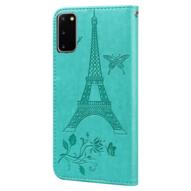 For Samsung Galaxy S20 Embossing Tower Butterflies Pattern Horizontal Flip PU Leather Case with Holder & Card Slot & Wallet