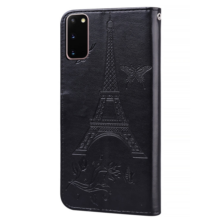 For Samsung Galaxy S20 Embossing Tower Butterflies Pattern Horizontal Flip PU Leather Case with Holder & Card Slot & Wallet
