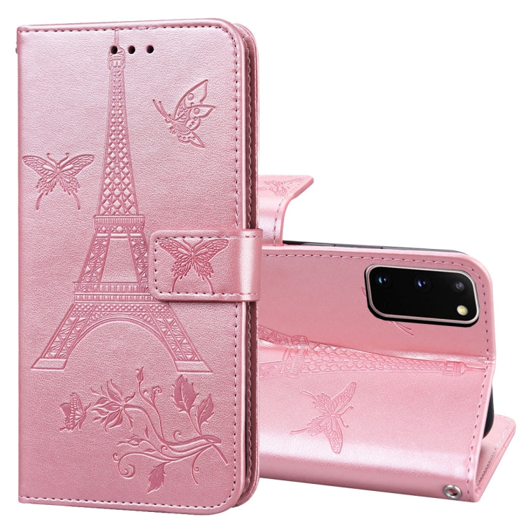 For Samsung Galaxy S20+ Embossing Tower Butterflies Pattern Horizontal Flip PU Leather Case with Holder & Card Slot & Wallet