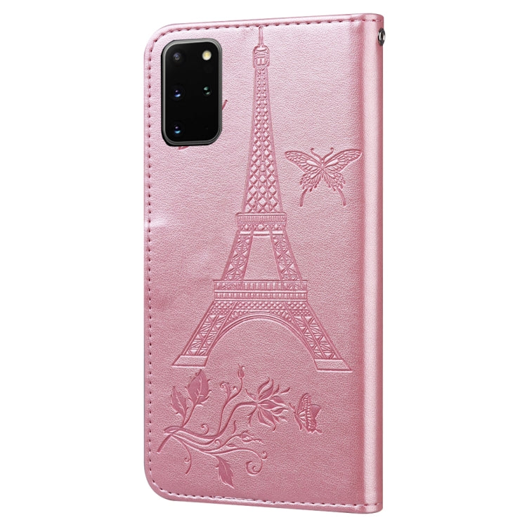 For Samsung Galaxy S20+ Embossing Tower Butterflies Pattern Horizontal Flip PU Leather Case with Holder & Card Slot & Wallet