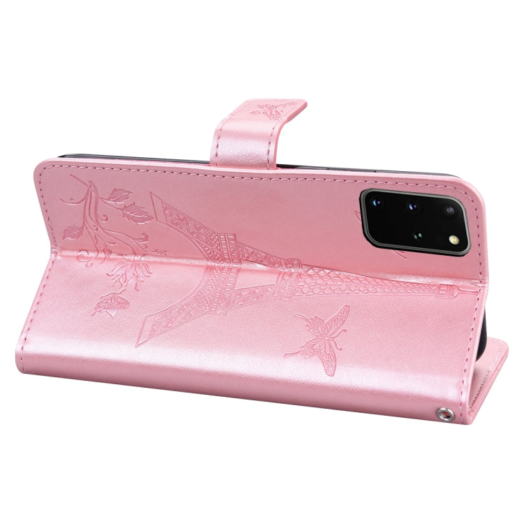 For Samsung Galaxy S20+ Embossing Tower Butterflies Pattern Horizontal Flip PU Leather Case with Holder & Card Slot & Wallet