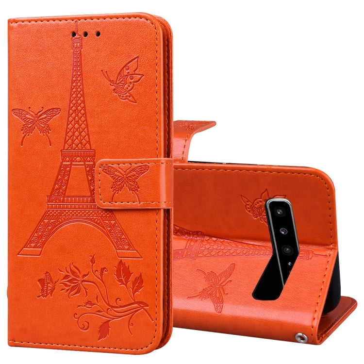 For Samsung Galaxy S10 5G Embossing Tower Butterflies Pattern Horizontal Flip PU Leather Case with Holder & Card Slot & Wallet