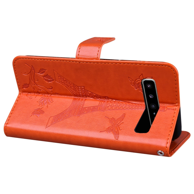 For Samsung Galaxy S10 5G Embossing Tower Butterflies Pattern Horizontal Flip PU Leather Case with Holder & Card Slot & Wallet