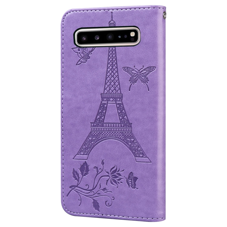 For Samsung Galaxy S10 5G Embossing Tower Butterflies Pattern Horizontal Flip PU Leather Case with Holder & Card Slot & Wallet