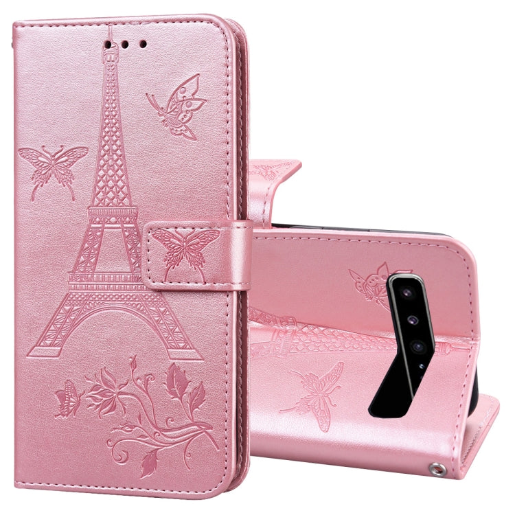 For Samsung Galaxy S10 5G Embossing Tower Butterflies Pattern Horizontal Flip PU Leather Case with Holder & Card Slot & Wallet
