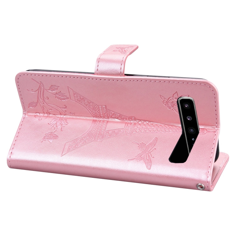 For Samsung Galaxy S10 5G Embossing Tower Butterflies Pattern Horizontal Flip PU Leather Case with Holder & Card Slot & Wallet