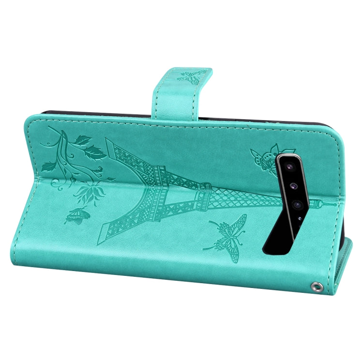 For Samsung Galaxy S10 5G Embossing Tower Butterflies Pattern Horizontal Flip PU Leather Case with Holder & Card Slot & Wallet