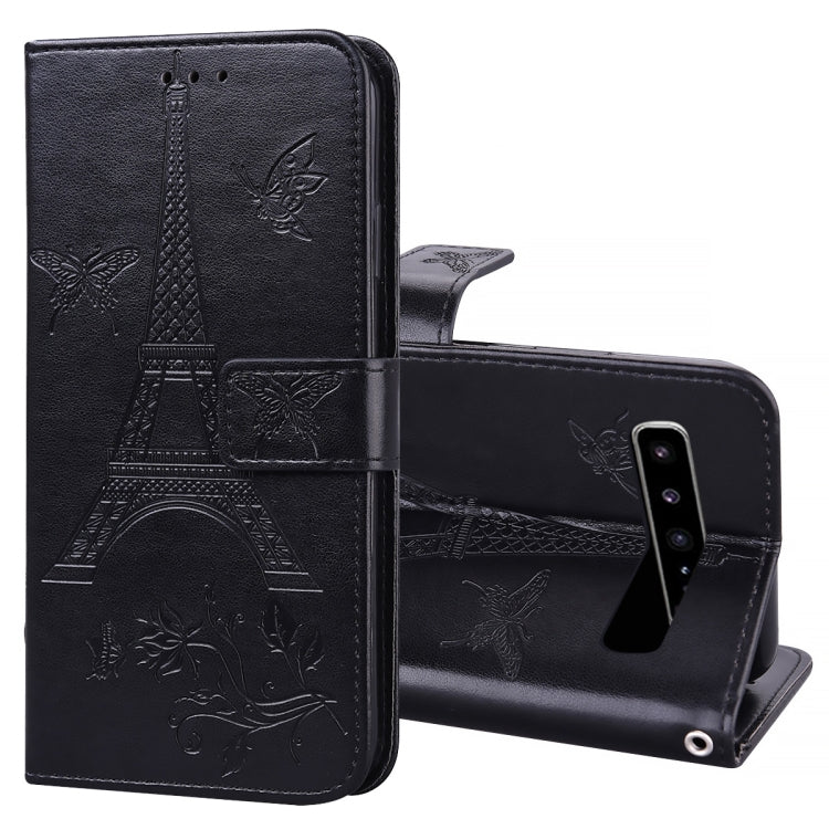 For Samsung Galaxy S10 5G Embossing Tower Butterflies Pattern Horizontal Flip PU Leather Case with Holder & Card Slot & Wallet