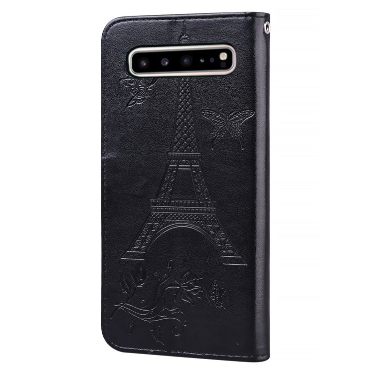 For Samsung Galaxy S10 5G Embossing Tower Butterflies Pattern Horizontal Flip PU Leather Case with Holder & Card Slot & Wallet