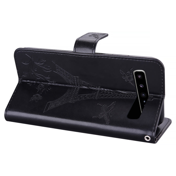 For Samsung Galaxy S10 5G Embossing Tower Butterflies Pattern Horizontal Flip PU Leather Case with Holder & Card Slot & Wallet