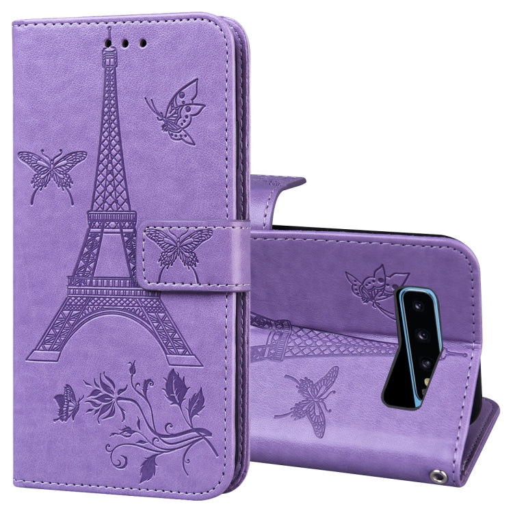 For Samsung Galaxy S10 Embossing Tower Butterflies Pattern Horizontal Flip PU Leather Case with Holder & Card Slot & Wallet