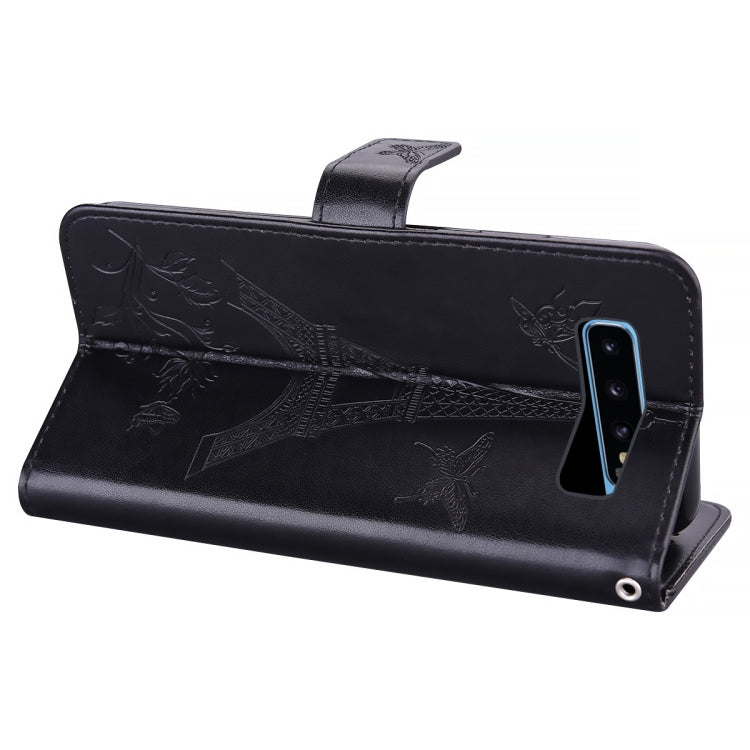 For Samsung Galaxy S10 Embossing Tower Butterflies Pattern Horizontal Flip PU Leather Case with Holder & Card Slot & Wallet