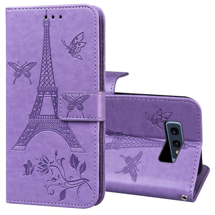 For Samsung Galaxy S10e Embossing Tower Butterflies Pattern Horizontal Flip PU Leather Case with Holder & Card Slot & Wallet