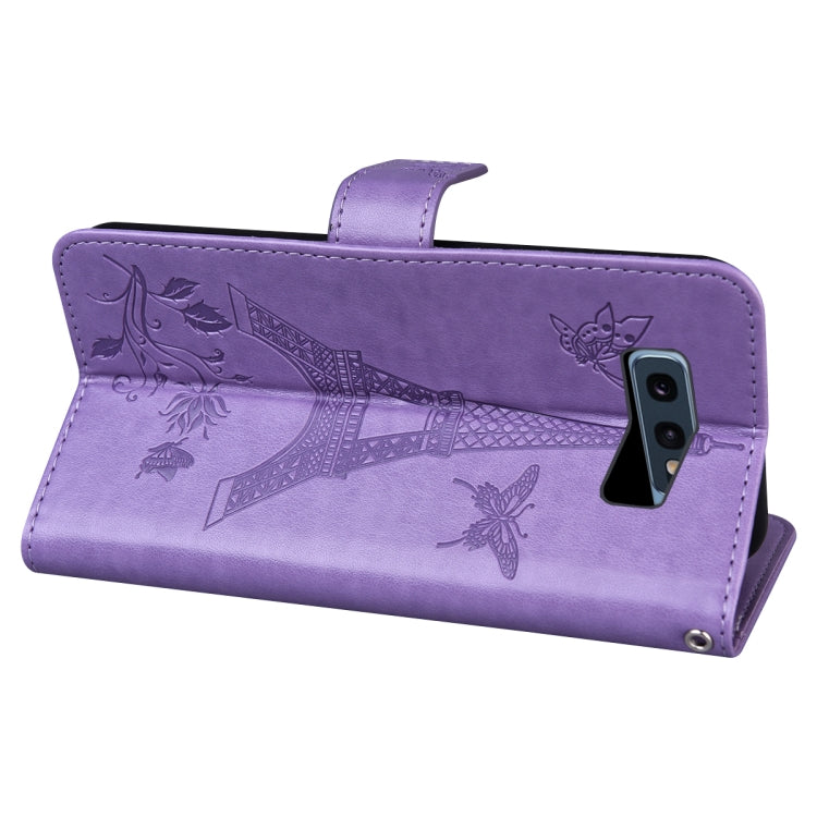 For Samsung Galaxy S10e Embossing Tower Butterflies Pattern Horizontal Flip PU Leather Case with Holder & Card Slot & Wallet