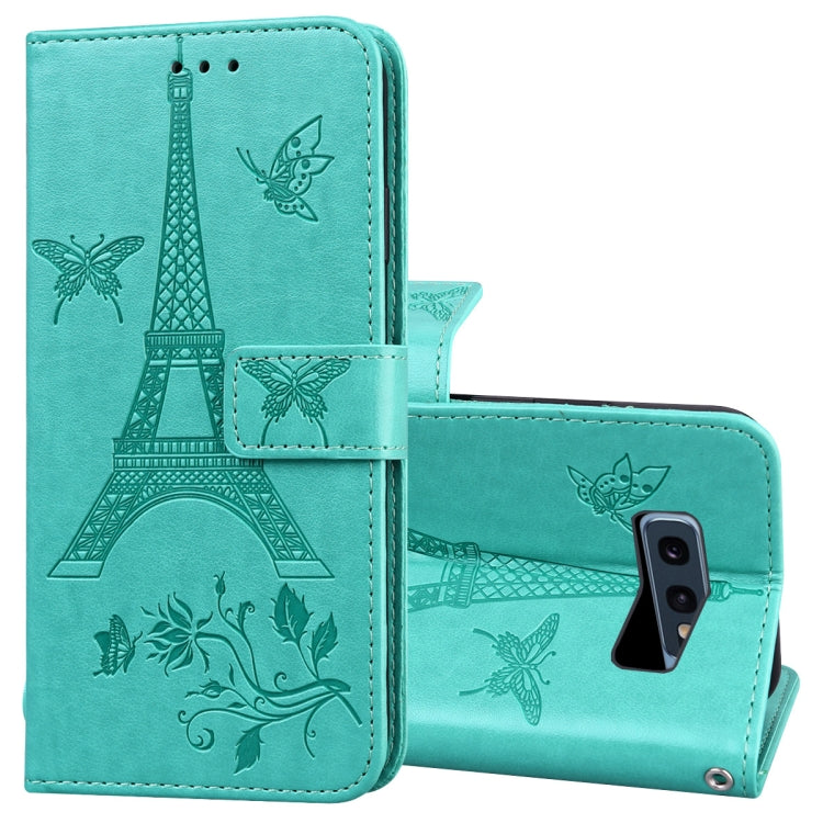 For Samsung Galaxy S10e Embossing Tower Butterflies Pattern Horizontal Flip PU Leather Case with Holder & Card Slot & Wallet