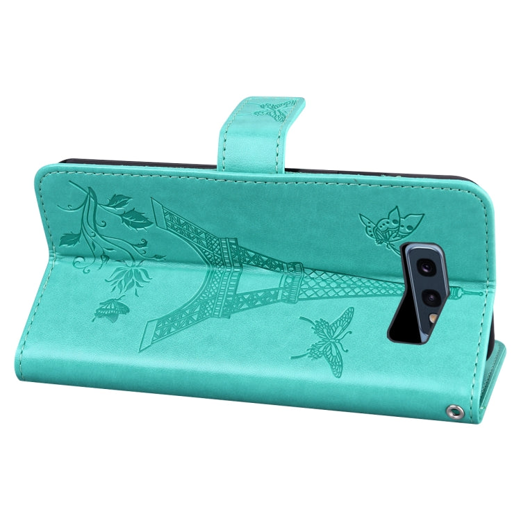 For Samsung Galaxy S10e Embossing Tower Butterflies Pattern Horizontal Flip PU Leather Case with Holder & Card Slot & Wallet