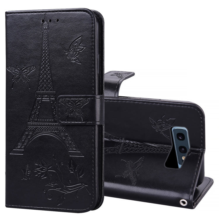 For Samsung Galaxy S10e Embossing Tower Butterflies Pattern Horizontal Flip PU Leather Case with Holder & Card Slot & Wallet