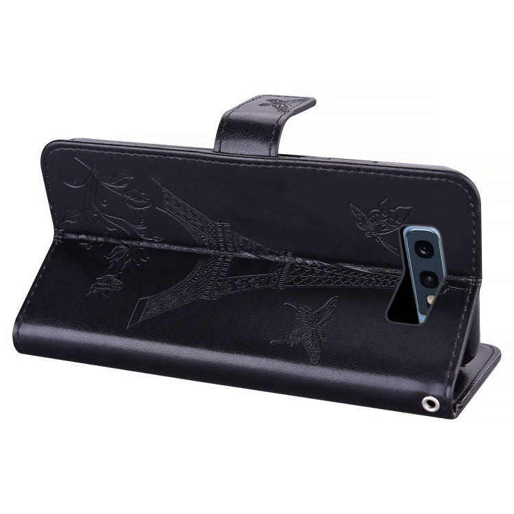 For Samsung Galaxy S10e Embossing Tower Butterflies Pattern Horizontal Flip PU Leather Case with Holder & Card Slot & Wallet