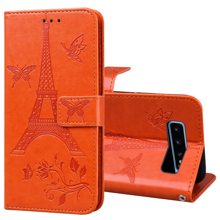 For Samsung Galaxy S10+ Embossing Tower Butterflies Pattern Horizontal Flip PU Leather Case with Holder & Card Slot & Wallet
