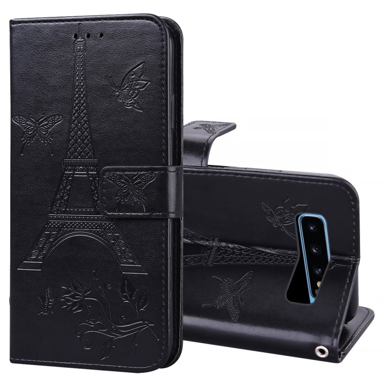 For Samsung Galaxy S10+ Embossing Tower Butterflies Pattern Horizontal Flip PU Leather Case with Holder & Card Slot & Wallet