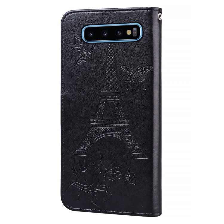 For Samsung Galaxy S10+ Embossing Tower Butterflies Pattern Horizontal Flip PU Leather Case with Holder & Card Slot & Wallet