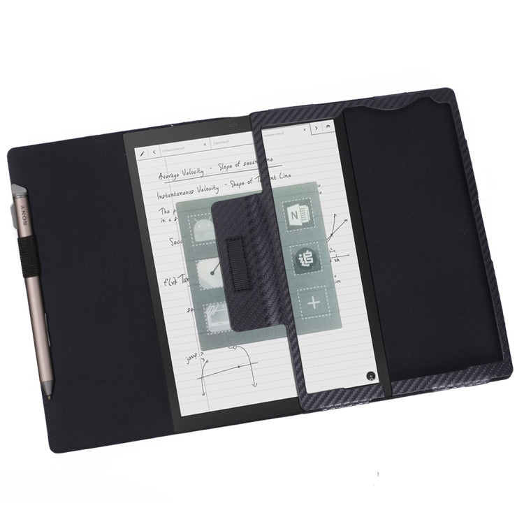 For Sony DPT-CP1 10.3 inch (2018) Carbon Fiber Texture PU Horizontal Flip Leather Case with Holder & Pen Slot & Hand Strap