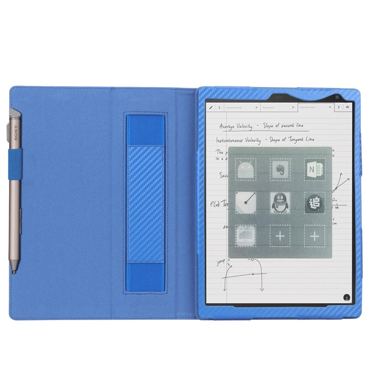 For Sony DPT-CP1 10.3 inch (2018) Carbon Fiber Texture PU Horizontal Flip Leather Case with Holder & Pen Slot & Hand Strap