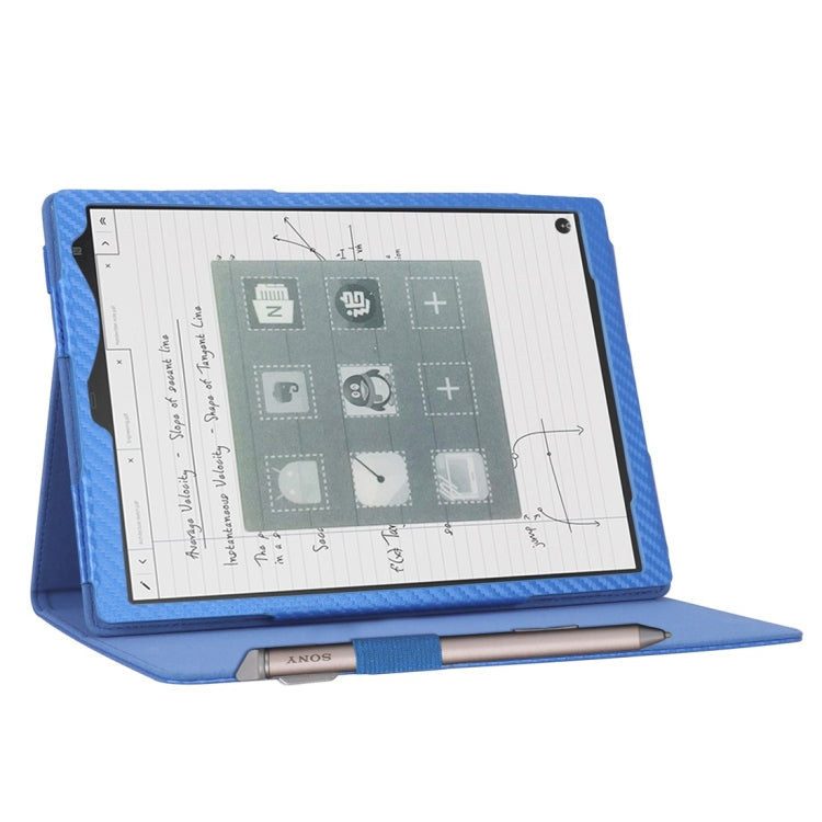 For Sony DPT-CP1 10.3 inch (2018) Carbon Fiber Texture PU Horizontal Flip Leather Case with Holder & Pen Slot & Hand Strap