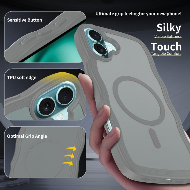 For iPhone 16 Skin Feel Wave Texture MagSafe Phone Case