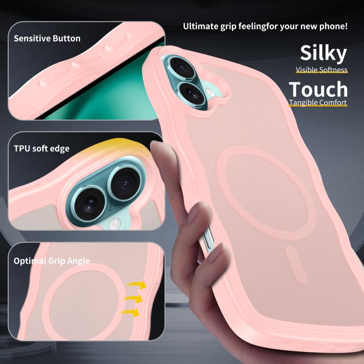 For iPhone 16 Skin Feel Wave Texture MagSafe Phone Case