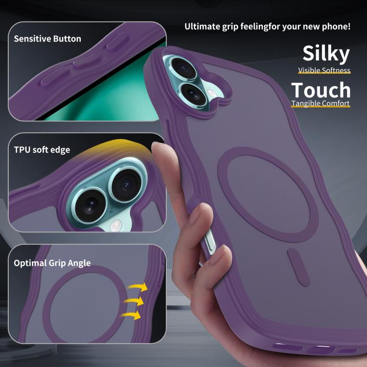 For iPhone 16 Plus Skin Feel Wave Texture MagSafe Phone Case