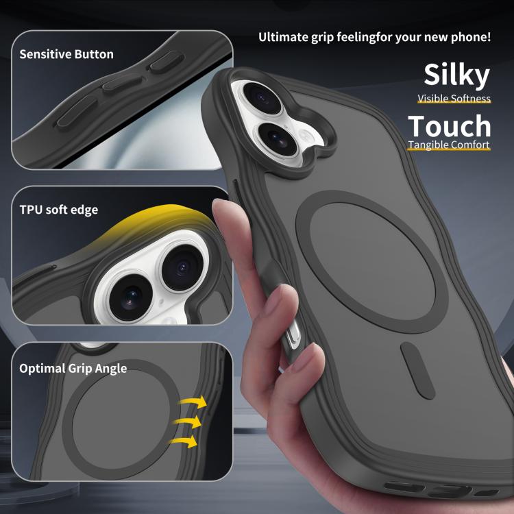 For iPhone 16 Plus Skin Feel Wave Texture MagSafe Phone Case