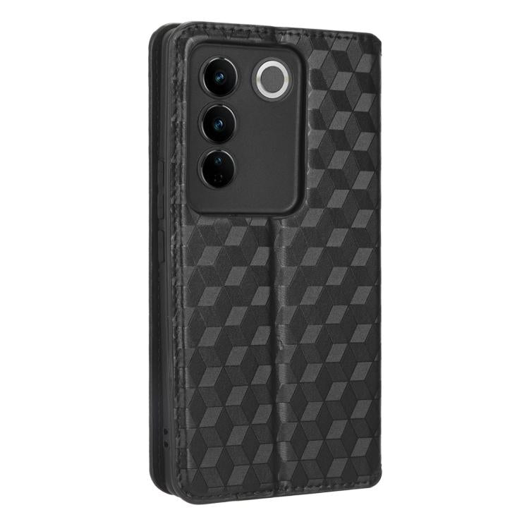 For vivo S16 / S16 Pro / V27 Pro Cubic Grid Texture Flip Leather Phone Case