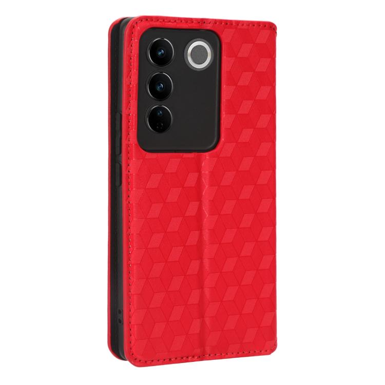 For vivo S16 / S16 Pro / V27 Pro Cubic Grid Texture Flip Leather Phone Case