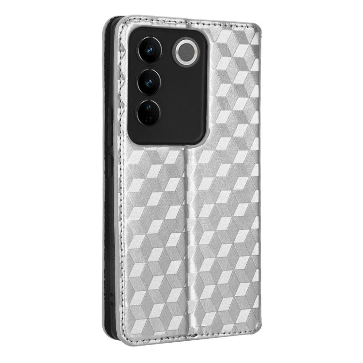 For vivo S16 / S16 Pro / V27 Pro Cubic Grid Texture Flip Leather Phone Case