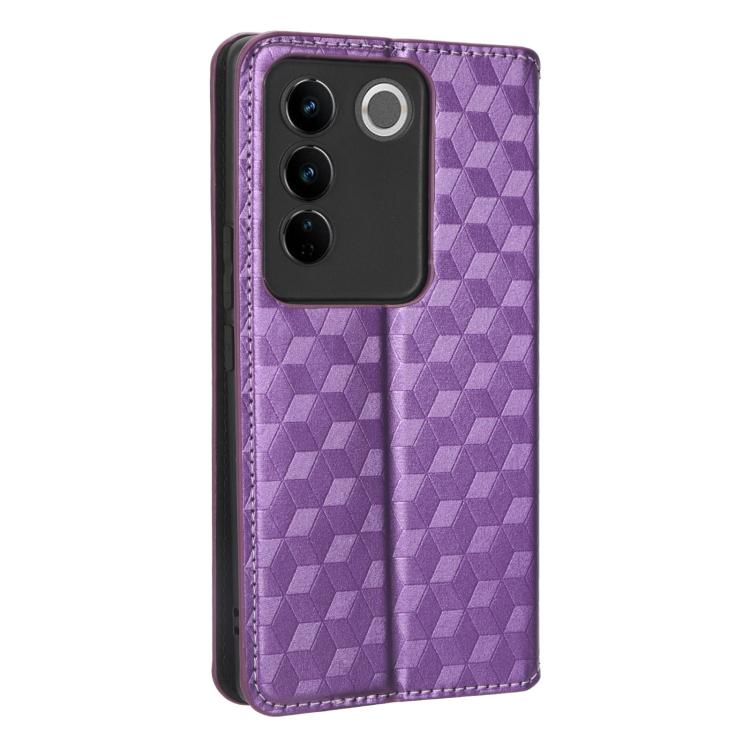 For vivo S16 / S16 Pro / V27 Pro Cubic Grid Texture Flip Leather Phone Case
