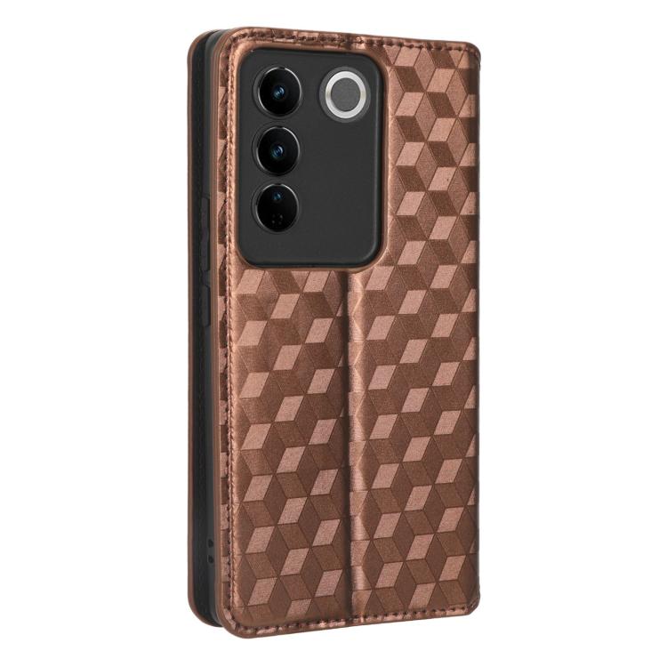 For vivo S16 / S16 Pro / V27 Pro Cubic Grid Texture Flip Leather Phone Case