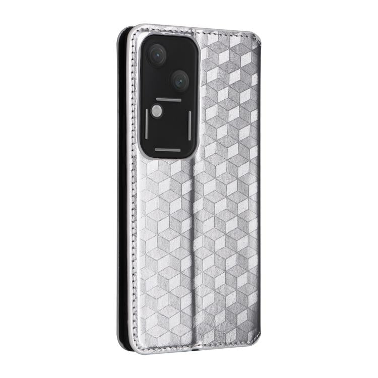 For vivo S18 5G / V30 Cubic Grid Texture Flip Leather Phone Case