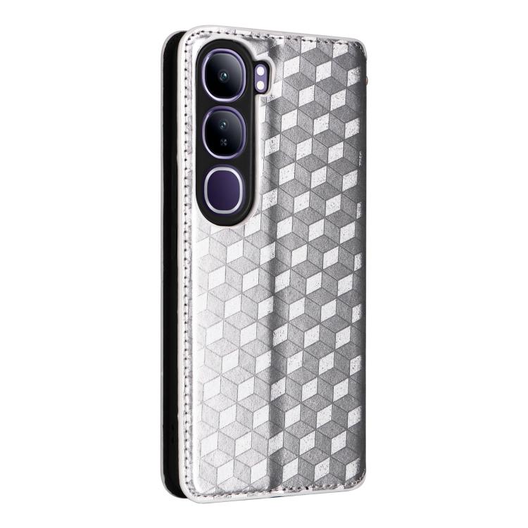 For vivo V40 Lite 4G / 5G IDN Cubic Grid Texture Flip Leather Phone Case