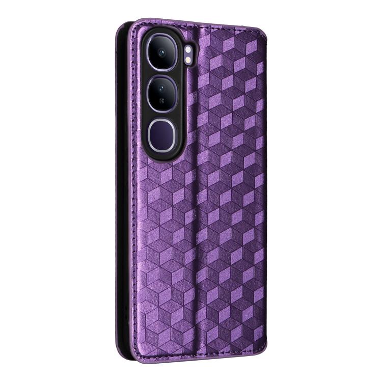 For vivo V40 Lite 4G / 5G IDN Cubic Grid Texture Flip Leather Phone Case