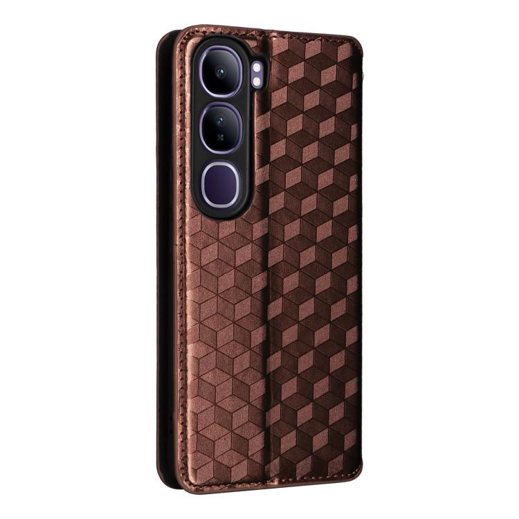 For vivo V40 Lite 4G / 5G IDN Cubic Grid Texture Flip Leather Phone Case