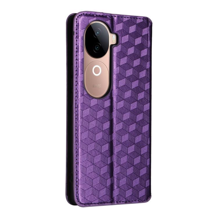 For vivo V40e 5G / iQOO Z9s 5G Cubic Grid Texture Flip Leather Phone Case