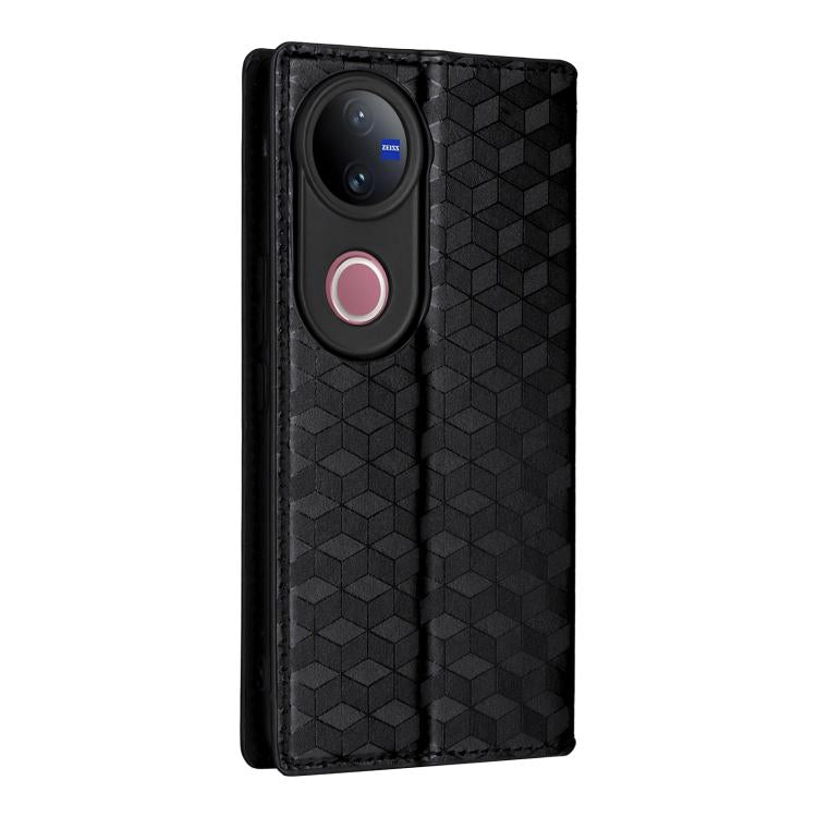 For vivo V50 5G Cubic Grid Texture Flip Leather Phone Case