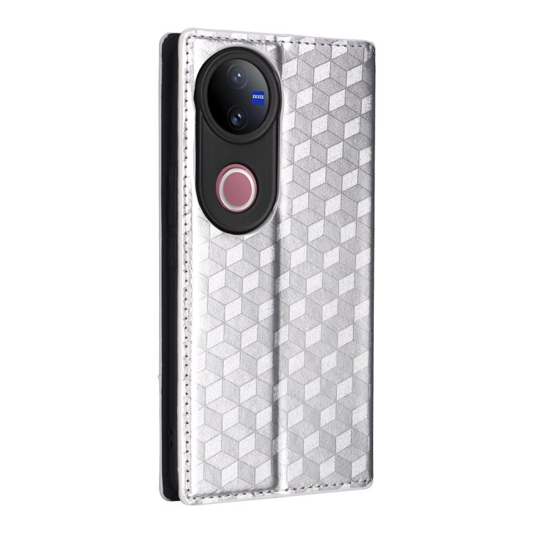 For vivo V50 5G Cubic Grid Texture Flip Leather Phone Case