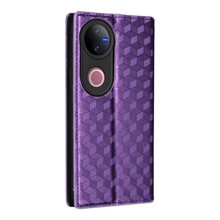 For vivo V50 5G Cubic Grid Texture Flip Leather Phone Case