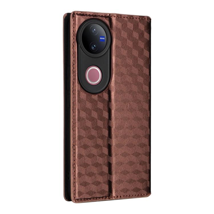 For vivo V50 5G Cubic Grid Texture Flip Leather Phone Case